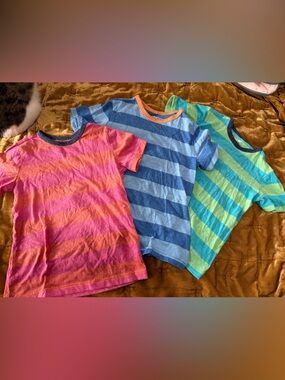 Primary kid’s Striped Short-Sleeve Tee - Pink & Orange, Blue, Green